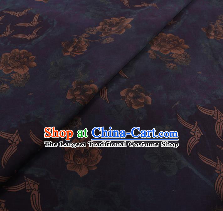 Chinese Cheongsam Classical Lotus Pattern Design Navy Watered Gauze Fabric Asian Traditional Silk Material