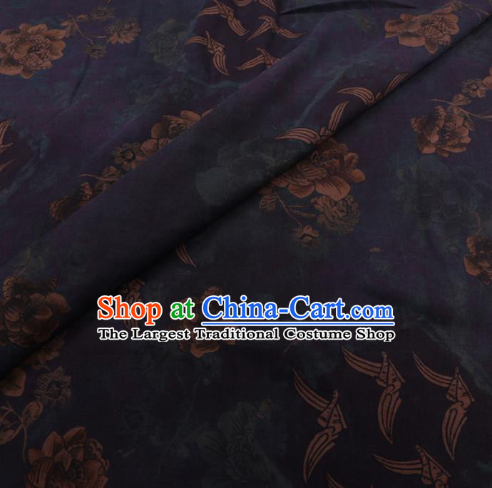 Chinese Cheongsam Classical Lotus Pattern Design Navy Watered Gauze Fabric Asian Traditional Silk Material