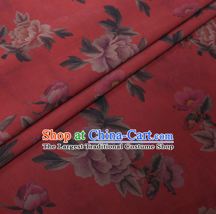 Chinese Cheongsam Classical Peony Pattern Design Red Watered Gauze Fabric Asian Traditional Silk Material
