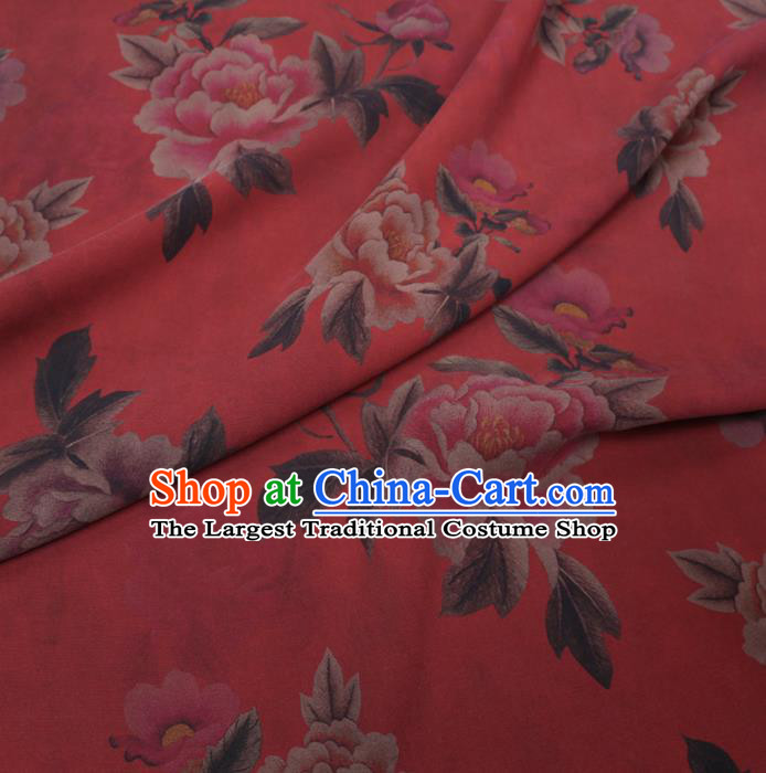 Chinese Cheongsam Classical Peony Pattern Design Red Watered Gauze Fabric Asian Traditional Silk Material