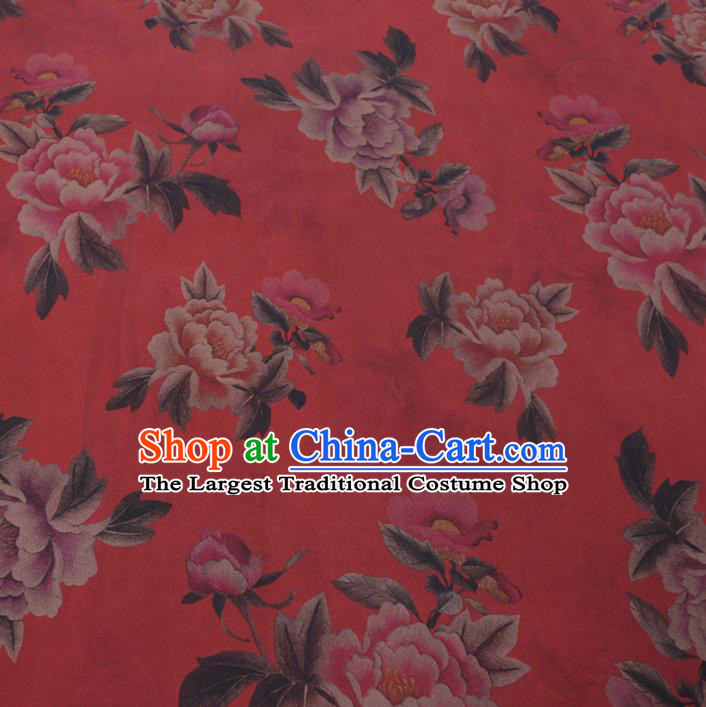 Chinese Cheongsam Classical Peony Pattern Design Red Watered Gauze Fabric Asian Traditional Silk Material