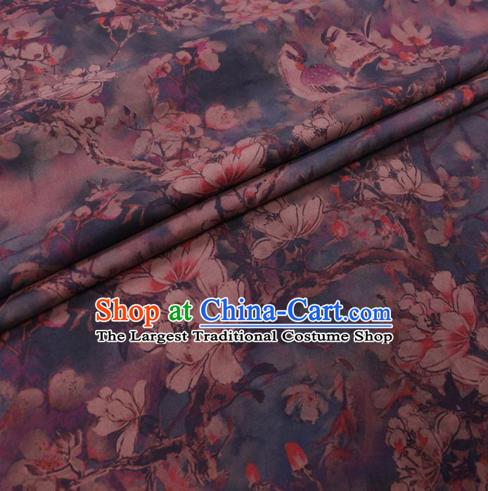 Chinese Cheongsam Classical Magnolia Pattern Design Blue Watered Gauze Fabric Asian Traditional Silk Material