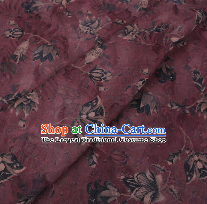 Chinese Cheongsam Classical Tulip Pattern Design Purple Watered Gauze Fabric Asian Traditional Silk Material
