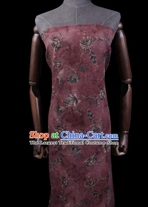 Chinese Cheongsam Classical Tulip Pattern Design Purple Watered Gauze Fabric Asian Traditional Silk Material