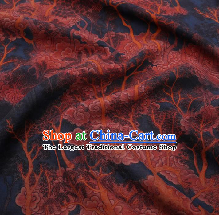 Chinese Cheongsam Classical Clouds Pattern Design Deep Blue Watered Gauze Fabric Asian Traditional Silk Material