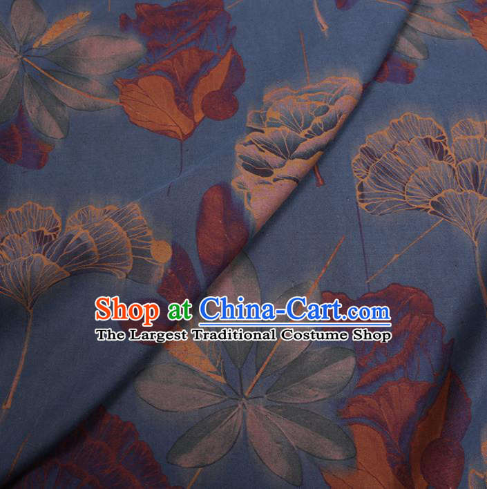 Chinese Cheongsam Classical Ginkgo Pattern Design Blue Watered Gauze Fabric Asian Traditional Silk Material