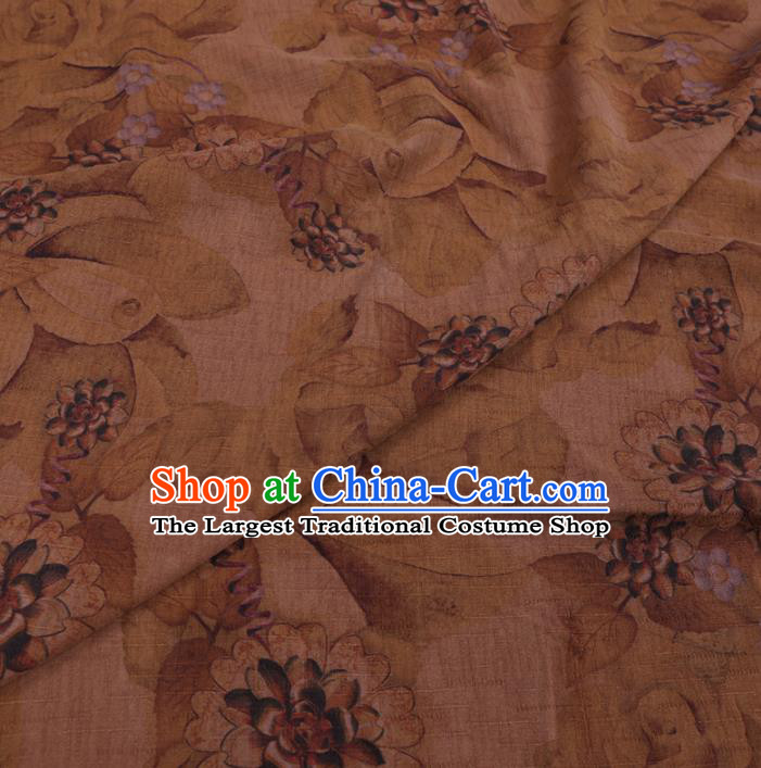 Chinese Cheongsam Classical Flowers Pattern Design Ginger Watered Gauze Fabric Asian Traditional Silk Material