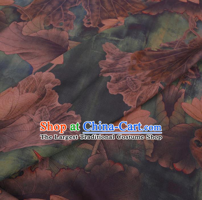 Chinese Cheongsam Classical Lotus Goose Pattern Design Blue Watered Gauze Fabric Asian Traditional Silk Material