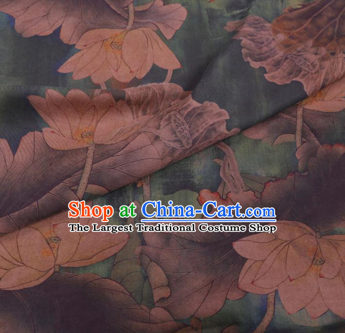 Chinese Cheongsam Classical Lotus Goose Pattern Design Blue Watered Gauze Fabric Asian Traditional Silk Material