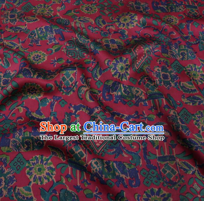 Chinese Cheongsam Classical Pattern Design Wine Red Watered Gauze Fabric Asian Traditional Silk Material