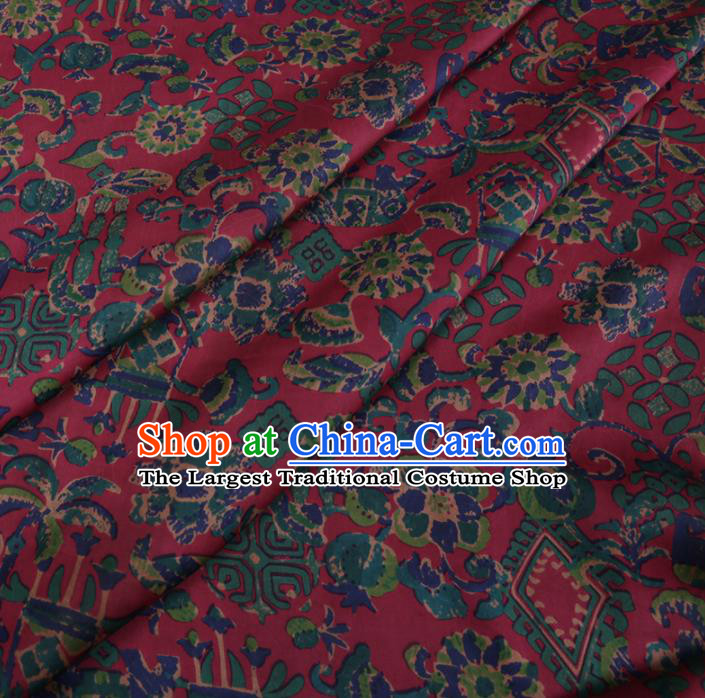 Chinese Cheongsam Classical Pattern Design Wine Red Watered Gauze Fabric Asian Traditional Silk Material
