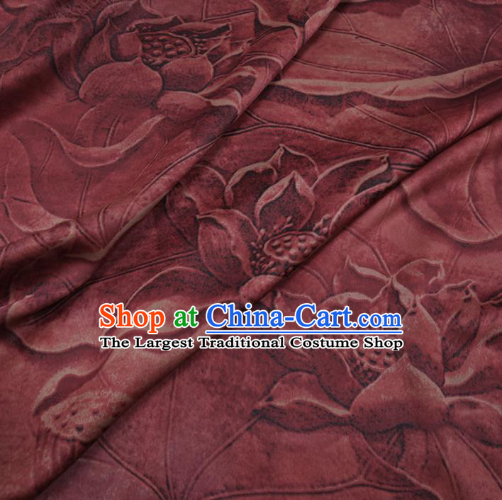Chinese Cheongsam Classical Lotus Pattern Design Purplish Red Watered Gauze Fabric Asian Traditional Silk Material