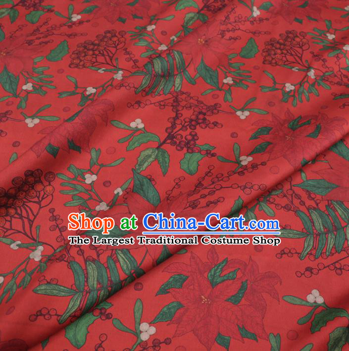 Chinese Cheongsam Classical loquat Pattern Design Red Watered Gauze Fabric Asian Traditional Silk Material