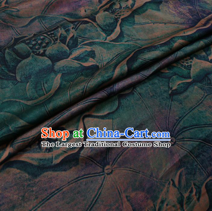 Chinese Cheongsam Classical Lotus Pattern Design Green Watered Gauze Fabric Asian Traditional Silk Material