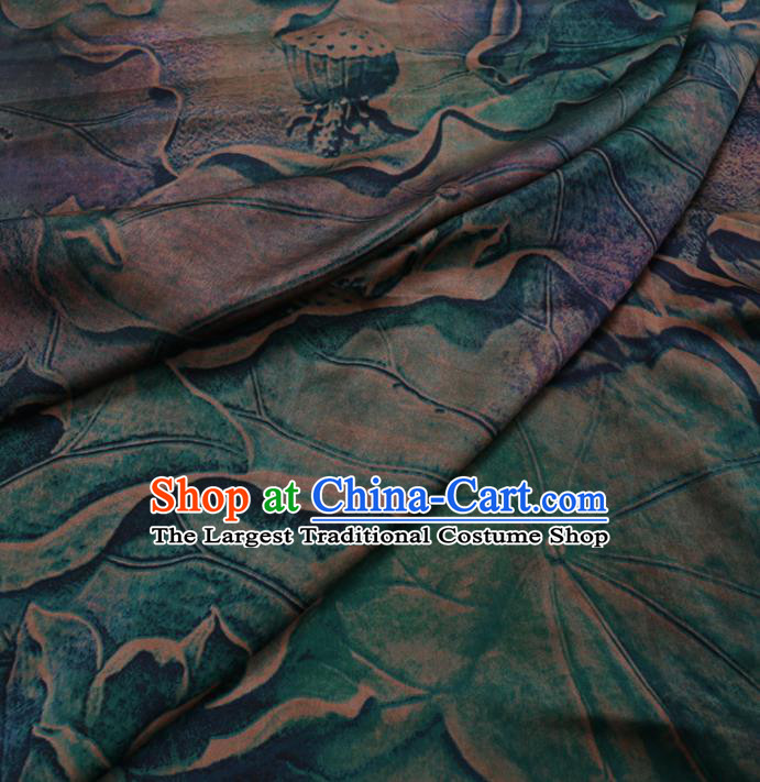 Chinese Cheongsam Classical Lotus Pattern Design Green Watered Gauze Fabric Asian Traditional Silk Material