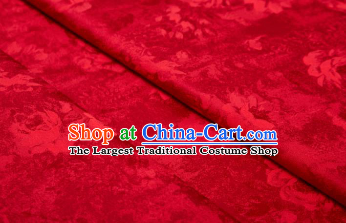Chinese Classical Peony Pattern Design Red Mulberry Silk Fabric Asian Traditional Cheongsam Silk Material