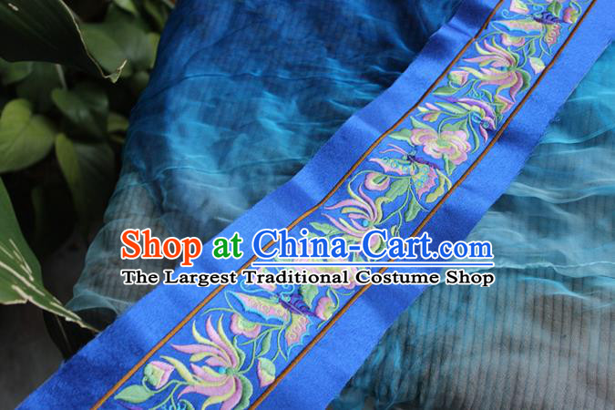 Chinese Traditional Embroidered Chrysanthemum Butterfly Royalblue Applique Embroidery Patch Embroidery Craft Accessories