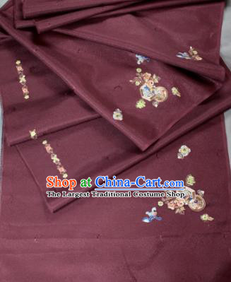 Chinese Classical Embroidered Lucky Flowers Pattern Design Wine Red Silk Fabric Asian Traditional Hanfu Material