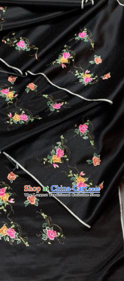 Chinese Classical Embroidered Peony Pattern Design Black Silk Fabric Asian Traditional Hanfu Material