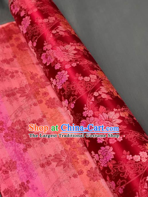 Chinese Classical Peony Pattern Design Red Silk Fabric Asian Traditional Hanfu Brocade Material