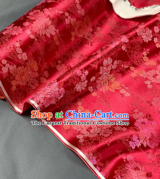 Chinese Classical Peony Pattern Design Red Silk Fabric Asian Traditional Hanfu Brocade Material