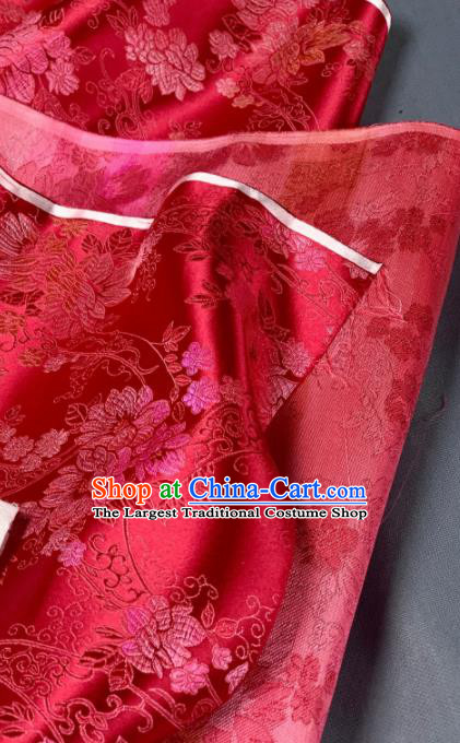 Chinese Classical Peony Pattern Design Red Silk Fabric Asian Traditional Hanfu Brocade Material