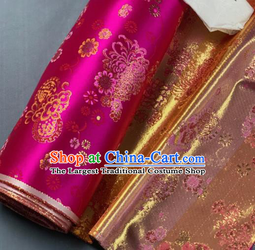 Chinese Classical Chrysanthemum Pattern Design Rosy Silk Fabric Asian Traditional Hanfu Brocade Material