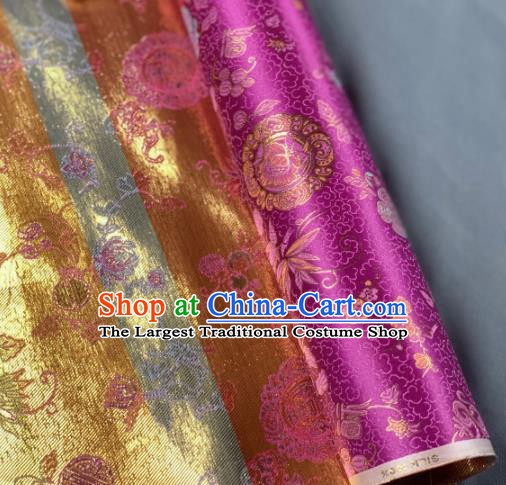Chinese Classical Bamboo Leaf Pattern Design Purple Silk Fabric Asian Traditional Hanfu Brocade Material