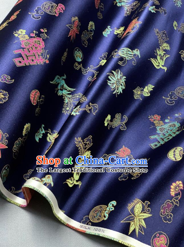 Chinese Classical Phoenix Bamboo Pattern Design Royalblue Silk Fabric Asian Traditional Hanfu Brocade Material
