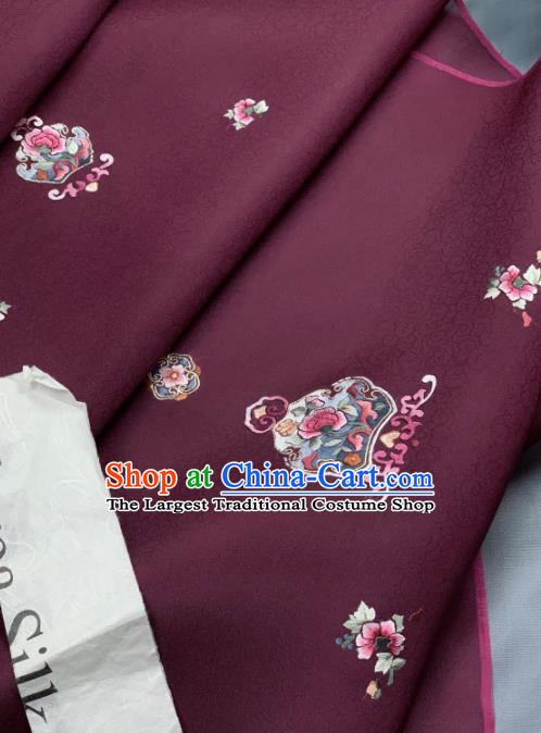 Chinese Classical Embroidered Peony Pattern Design Purple Silk Fabric Asian Traditional Hanfu Brocade Material