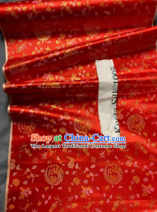 Chinese Classical Phoenix Bamboo Pattern Design Red Silk Fabric Asian Traditional Hanfu Brocade Material