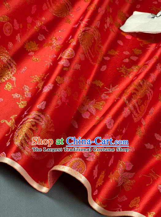 Chinese Classical Phoenix Bamboo Pattern Design Red Silk Fabric Asian Traditional Hanfu Brocade Material