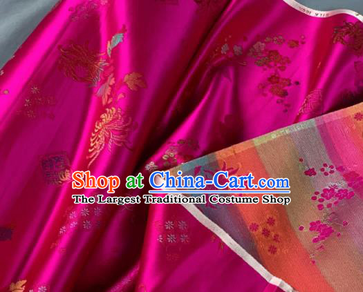 Chinese Classical Chrysanthemum Plum Pattern Design Rosy Silk Fabric Asian Traditional Hanfu Brocade Material