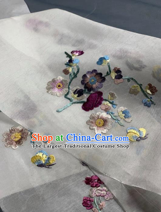Chinese Classical Embroidered Plum Pattern Design White Silk Fabric Asian Traditional Hanfu Brocade Material