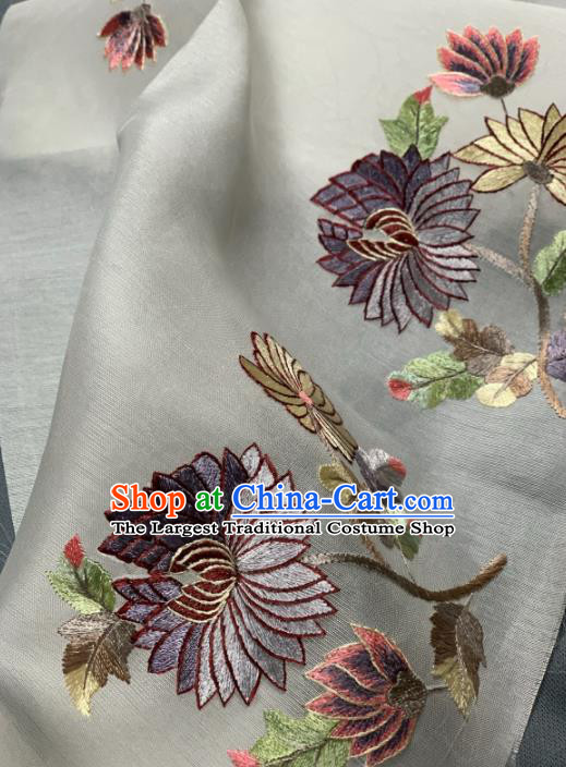 Chinese Classical Embroidered Chrysanthemum Pattern Design White Silk Fabric Asian Traditional Hanfu Brocade Material