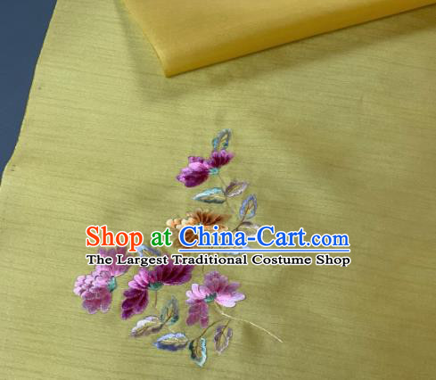 Chinese Traditional Embroidered Chrysanthemum Pattern Design Yellow Silk Fabric Asian Hanfu Material