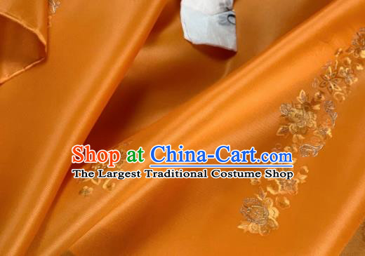 Chinese Traditional Classical Embroidered Flowers Pattern Design Orange Silk Fabric Asian Hanfu Material