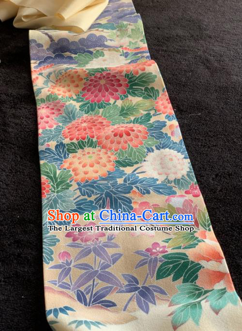 Chinese Traditional Printing Chrysanthemum Pattern Design Beige Silk Fabric Asian Hanfu Material