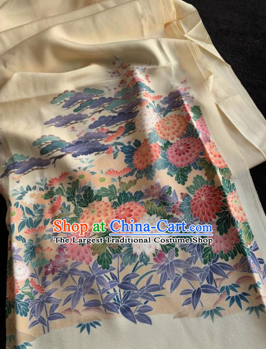 Chinese Traditional Printing Chrysanthemum Pattern Design Beige Silk Fabric Asian Hanfu Material