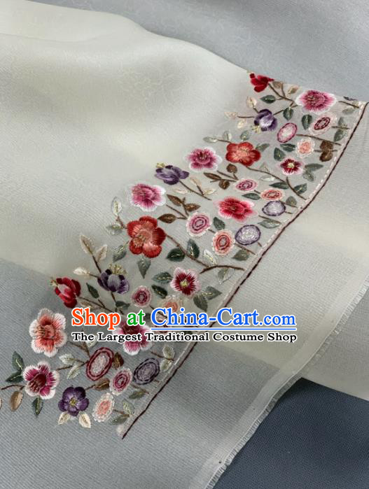 Chinese Traditional Embroidered Flowers Pattern Design Beige Silk Fabric Asian Hanfu Material