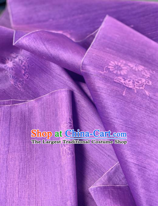 Chinese Traditional Classical Peony Chrysanthemum Pattern Design Purple Silk Fabric Asian Hanfu Material
