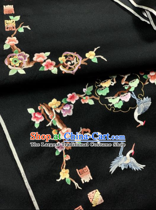 Chinese Classical Embroidered Crane Pattern Design Black Silk Fabric Asian Traditional Hanfu Brocade Material