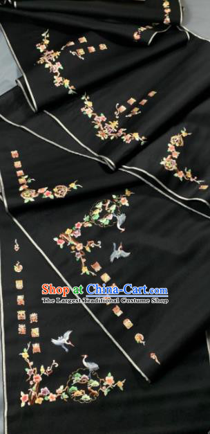 Chinese Classical Embroidered Crane Pattern Design Black Silk Fabric Asian Traditional Hanfu Brocade Material