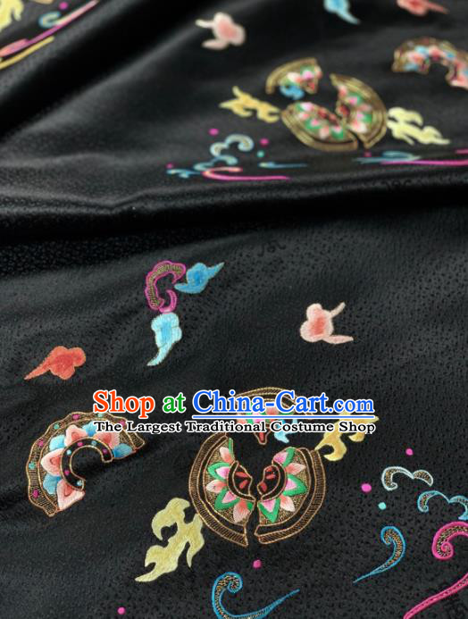 Chinese Classical Embroidered Pattern Design Black Silk Fabric Asian Traditional Hanfu Brocade Material