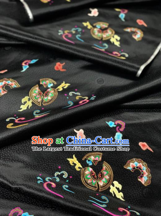 Chinese Classical Embroidered Pattern Design Black Silk Fabric Asian Traditional Hanfu Brocade Material