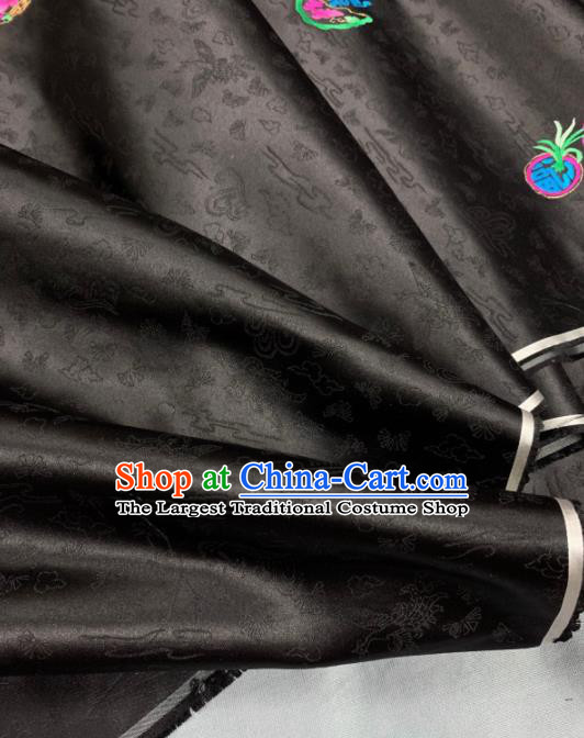 Chinese Classical Embroidered Orchid Pattern Design Black Silk Fabric Asian Traditional Hanfu Brocade Material