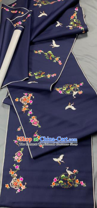 Chinese Classical Embroidered Crane Pine Pattern Design Navy Silk Fabric Asian Traditional Hanfu Brocade Material