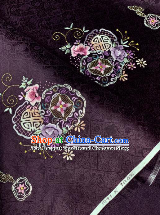 Chinese Classical Embroidered Peony Pattern Design Wine Red Silk Fabric Asian Traditional Hanfu Brocade Material