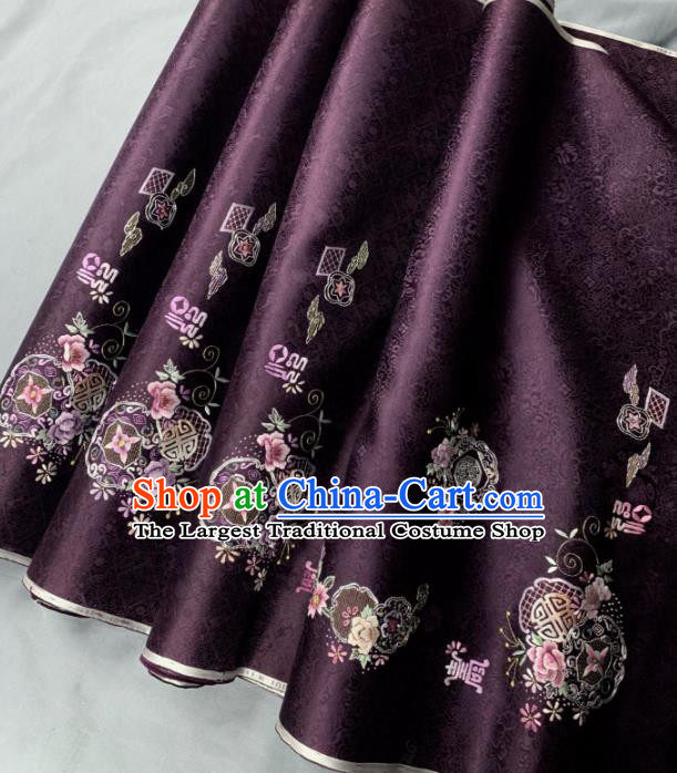 Chinese Classical Embroidered Peony Pattern Design Wine Red Silk Fabric Asian Traditional Hanfu Brocade Material