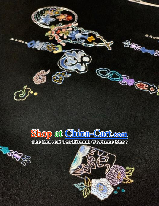 Chinese Classical Embroidered Pattern Design Black Silk Fabric Asian Traditional Hanfu Brocade Material